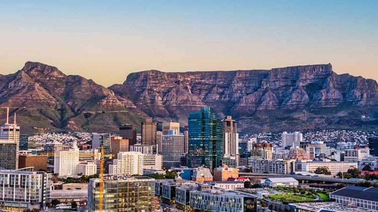 Cape Town city CBD and table mountain in the background during sunset, South Africa Stock