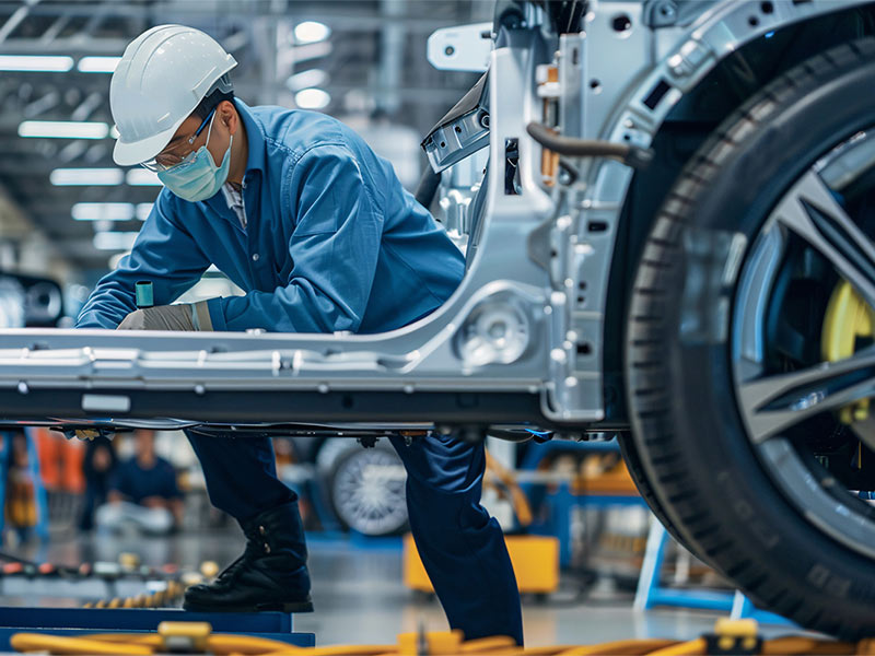 Chinese technician working on EV car battery cells