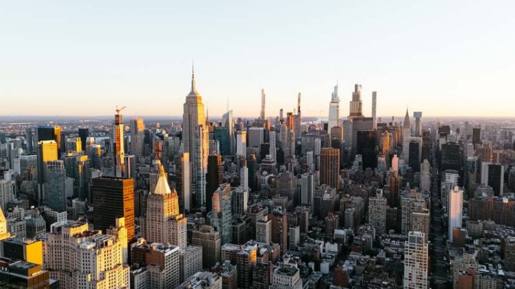 Wide angle view of multiple buildings